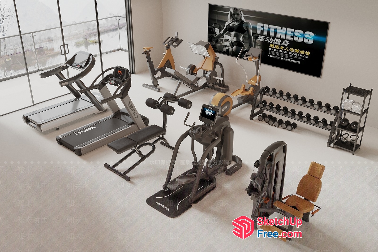Modern Fitness Equipment Room 3D SketchUp File
