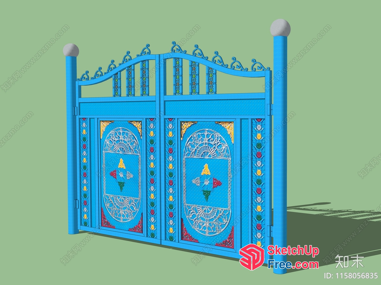 Decorative Blue Gate With Ornate Design 3D SketchUp File
