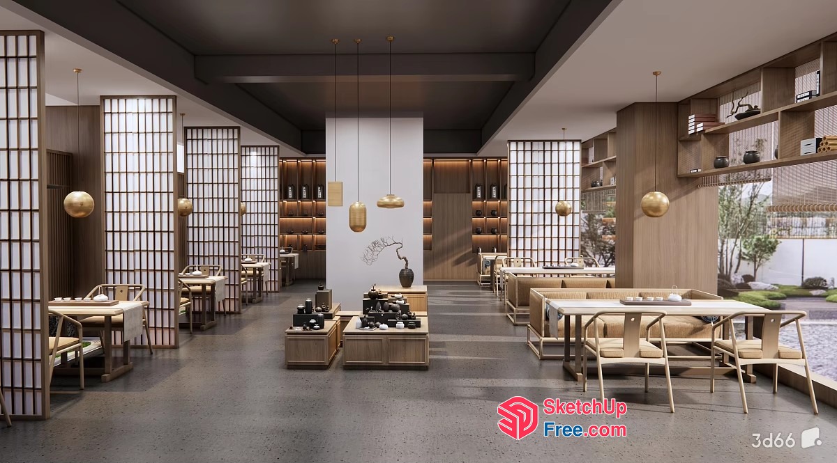 Modern Japanese-Inspired Restaurant Interior 3D SketchUp File