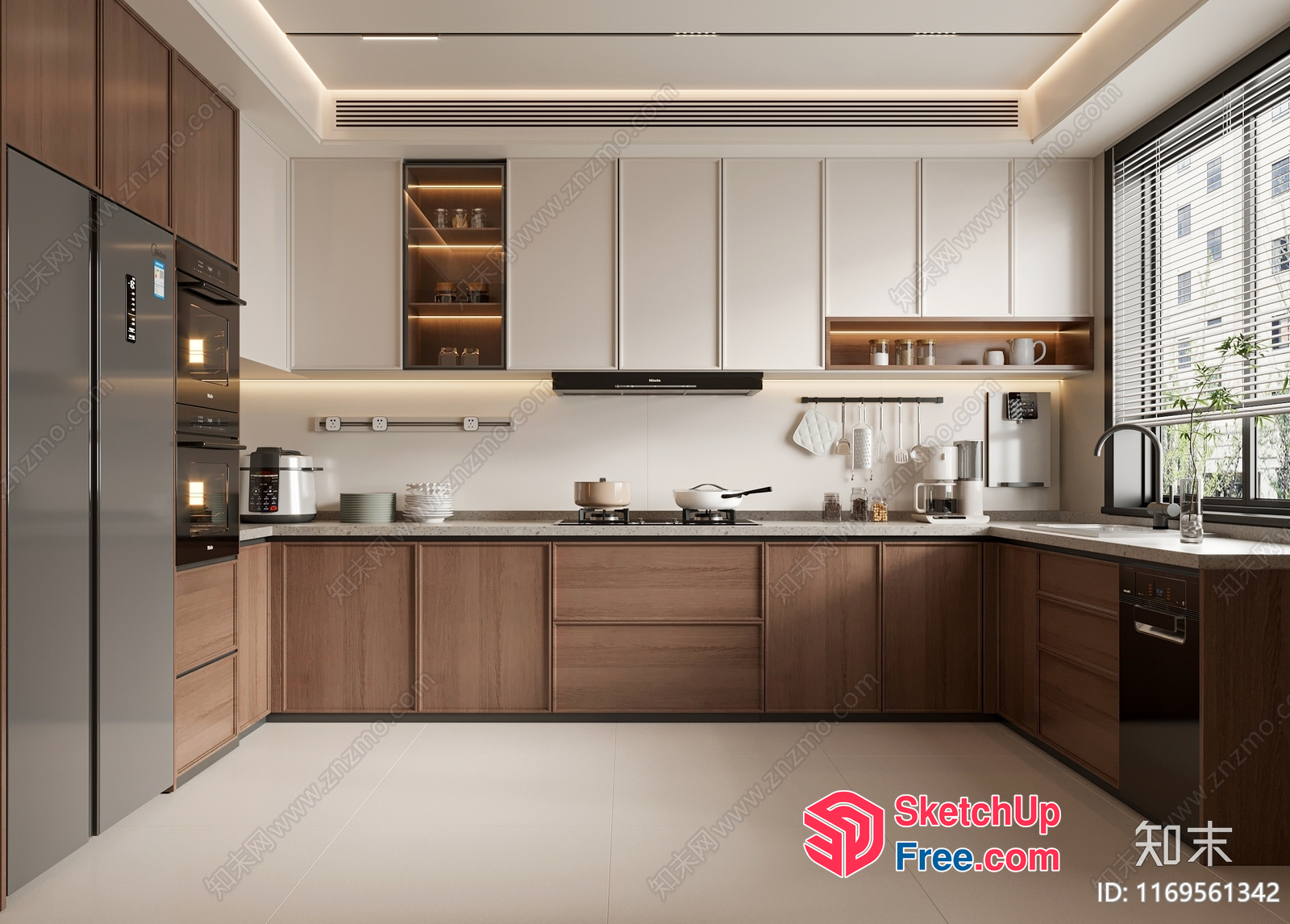 Modern Kitchen With Sleek Appliances And Wooden Cabinets 3D SketchUp File