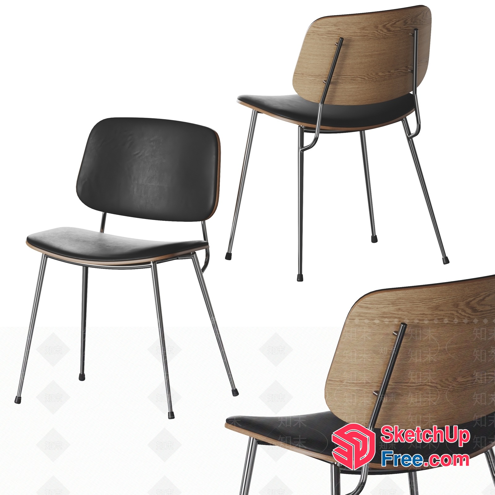 Modern Minimalist Dining Room Chairs With Metal Legs 3D SketchUp File