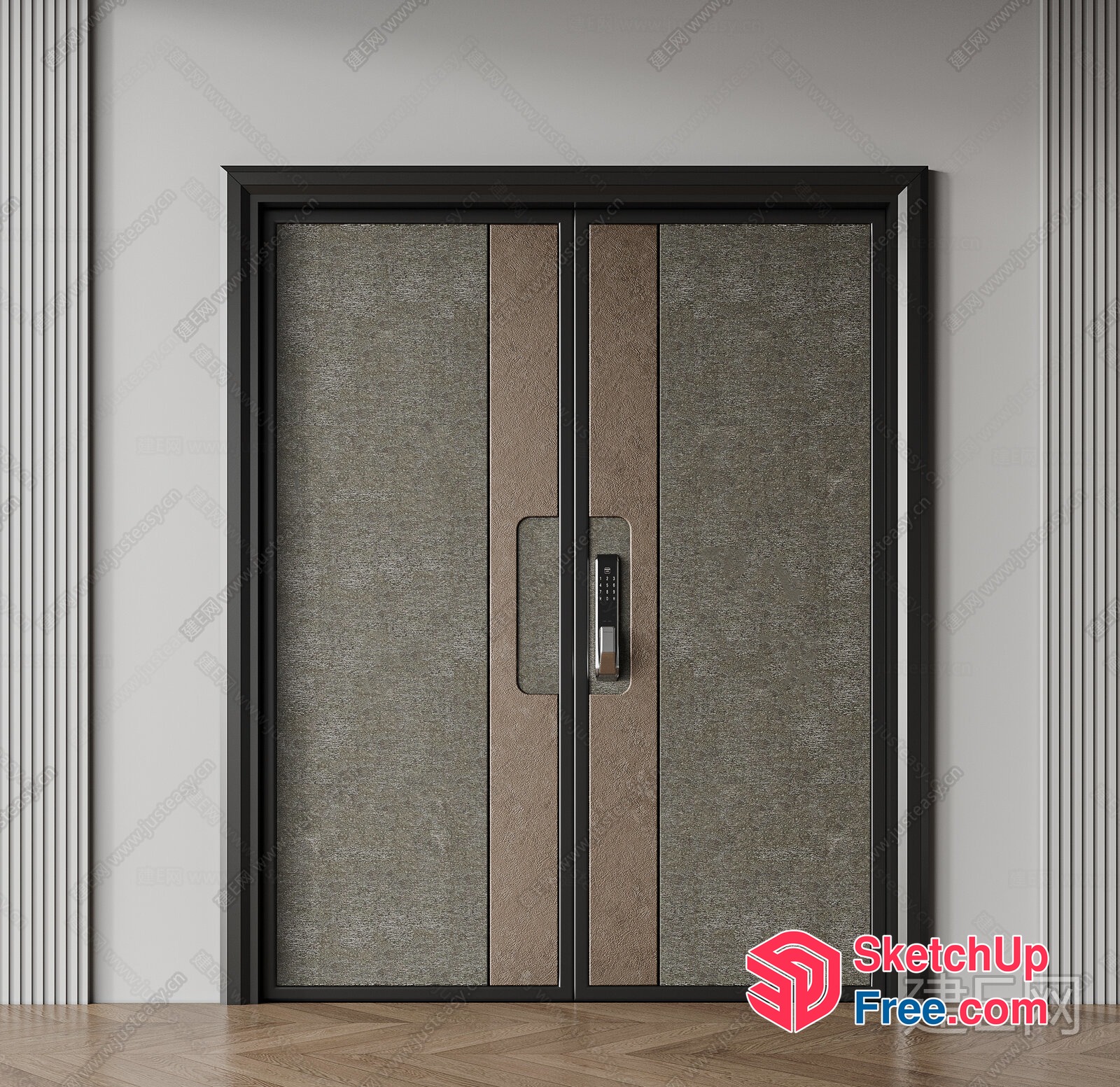 Elevator Doors With Modern Design And Grey Textured Panels 3D SketchUp File