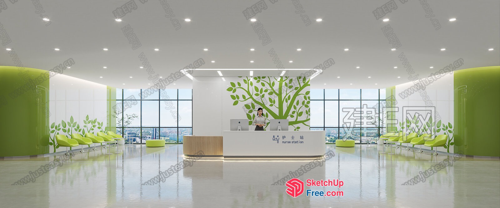Reception Area With A Large Tree Design 3D SketchUp File