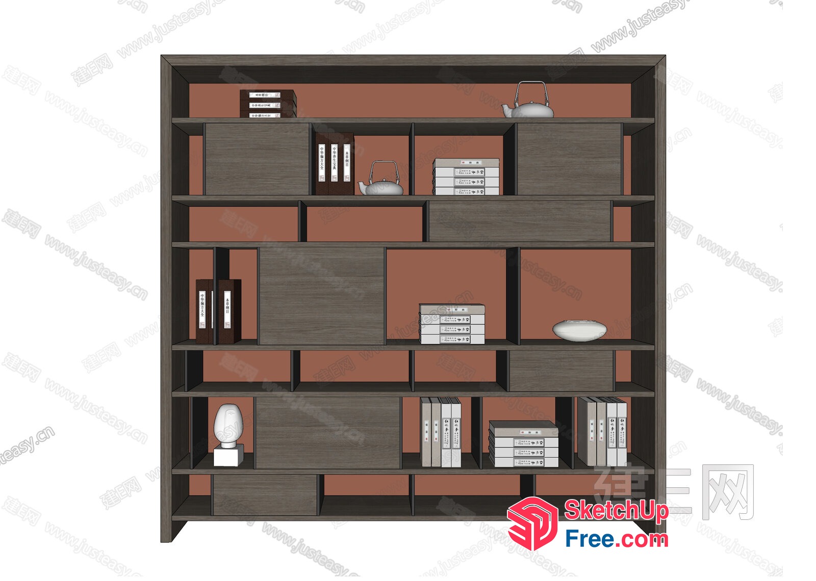 Modern Bookcase With Decorative Shelf And Tea Set 3D SketchUp File