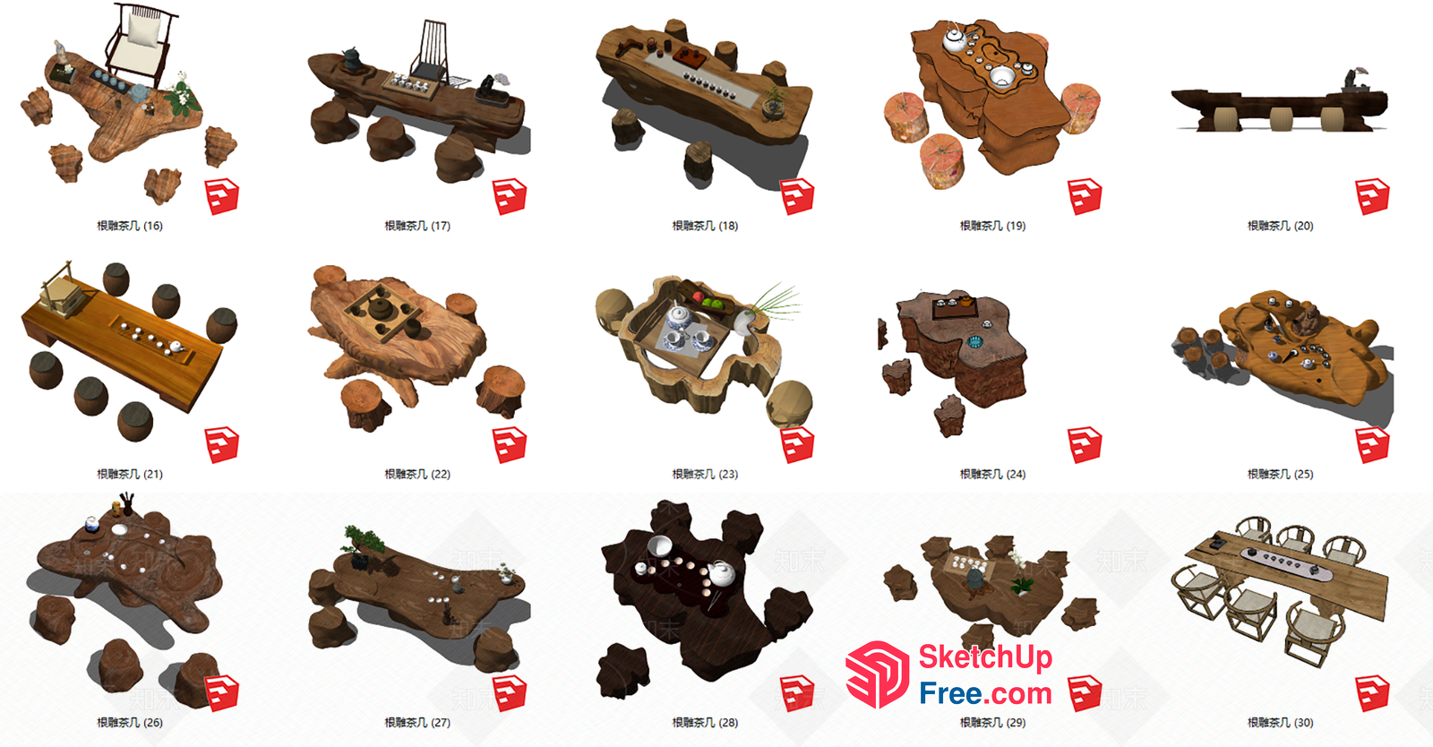 Rustic Wooden Furniture Set 3D SketchUp File