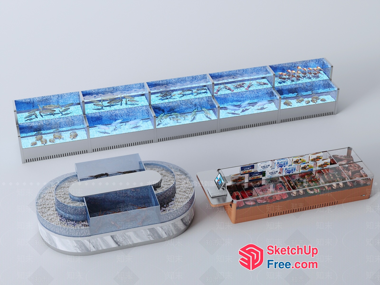 Seafood Market And Aquarium Interior 3D SketchUp File