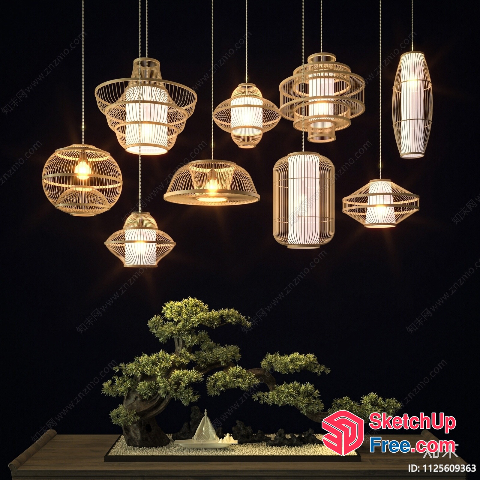 Hanging Light Fixtures In Wabi-Sabi Style 3D SketchUp File