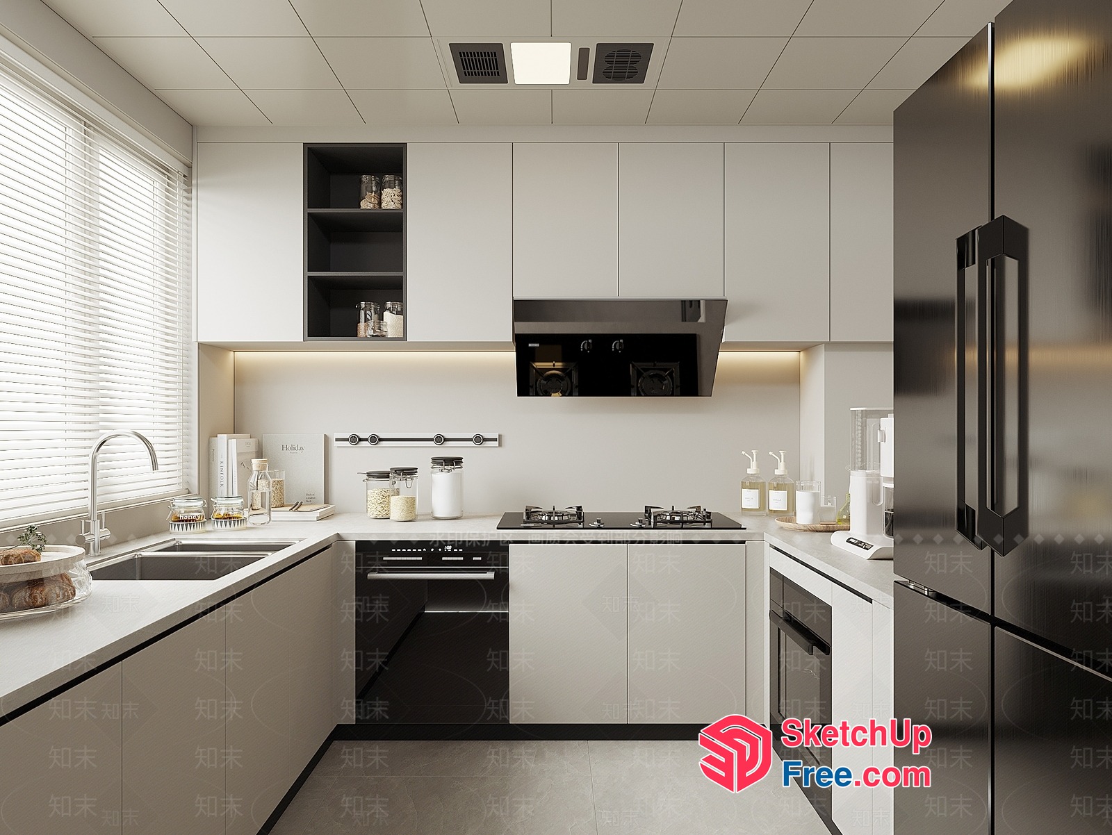 Modern Kitchen Interior With Sleek Appliances And White Cabinets 3D SketchUp File
