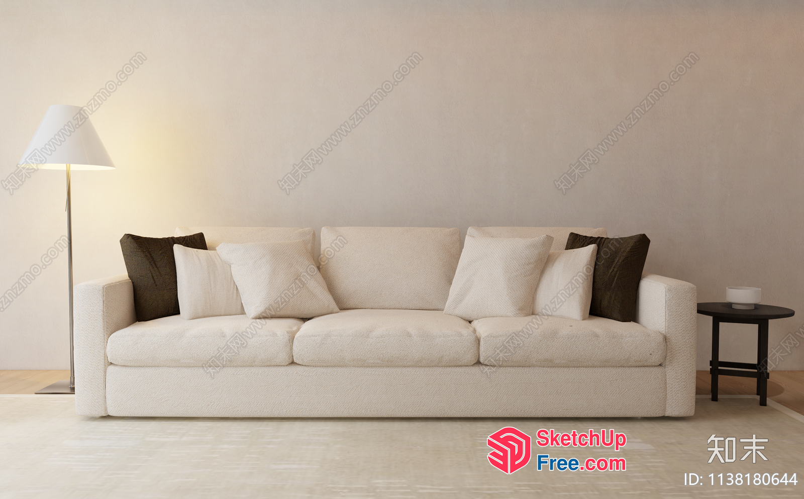 Modern Minimalist Living Room With White Sofa And Floor Lamp 3D SketchUp File