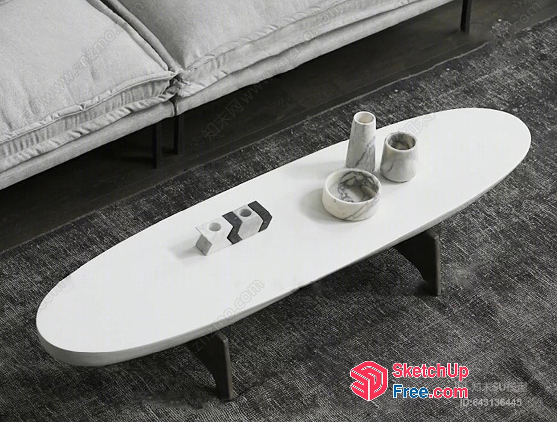 Minimalist White Oval Coffee Table With Decorative Items 3D SketchUp File