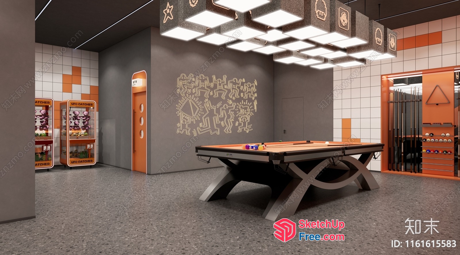 Modern Billiard Room Interior With Unique Ceiling 3D SketchUp File