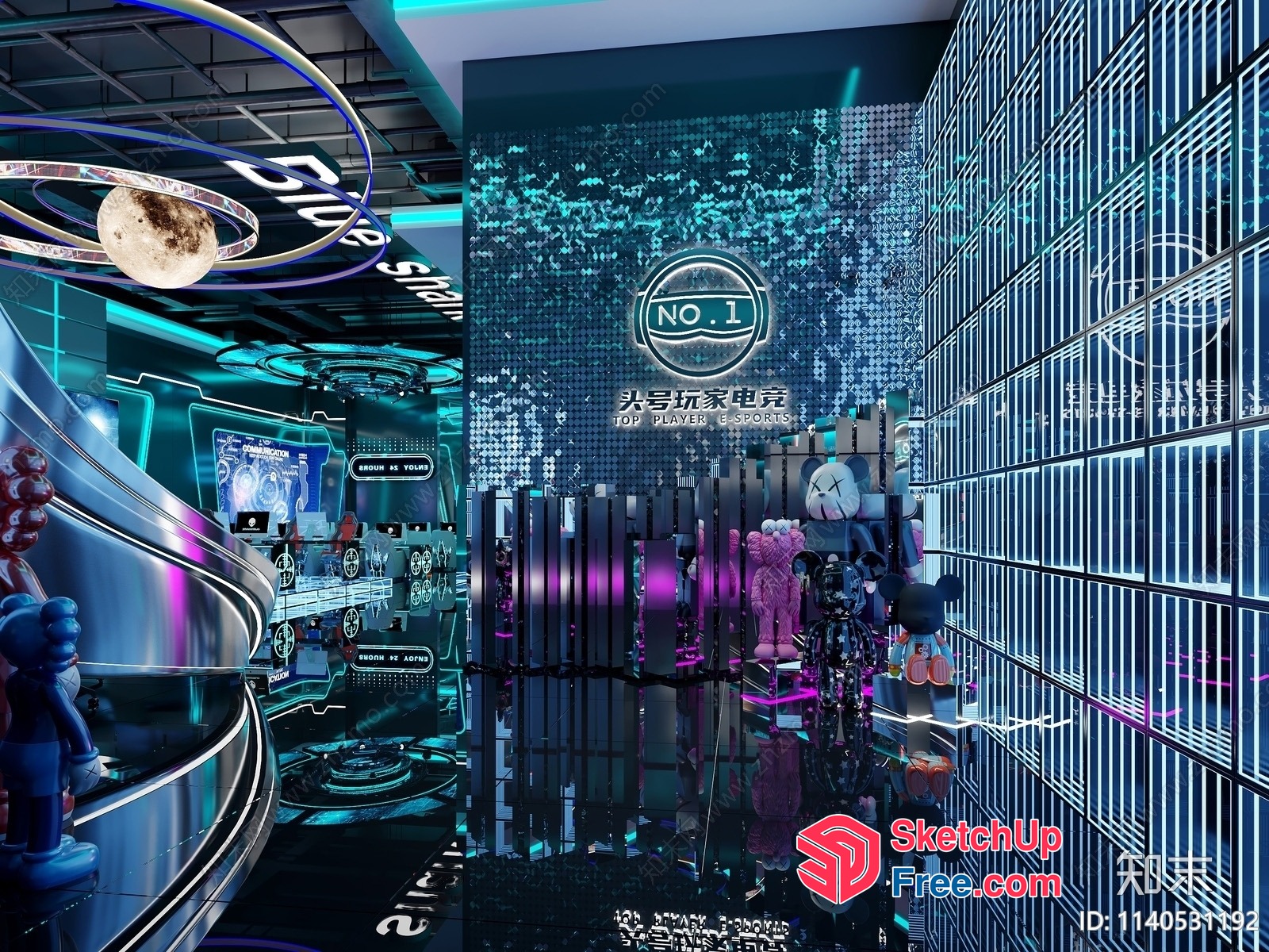 Futuristic Gaming Room With Neon Lights And Space Theme 3D SketchUp File