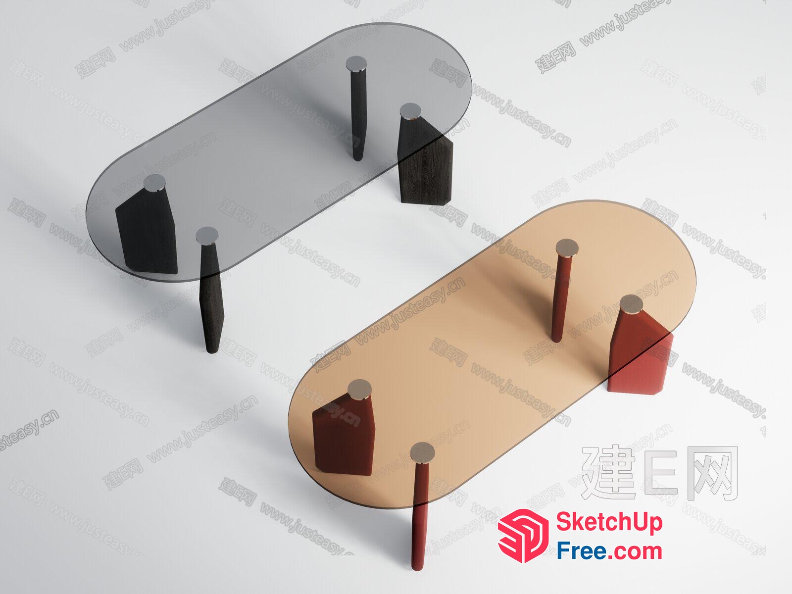 Modern Glass And Metal Coffee Table Set 3D SketchUp File