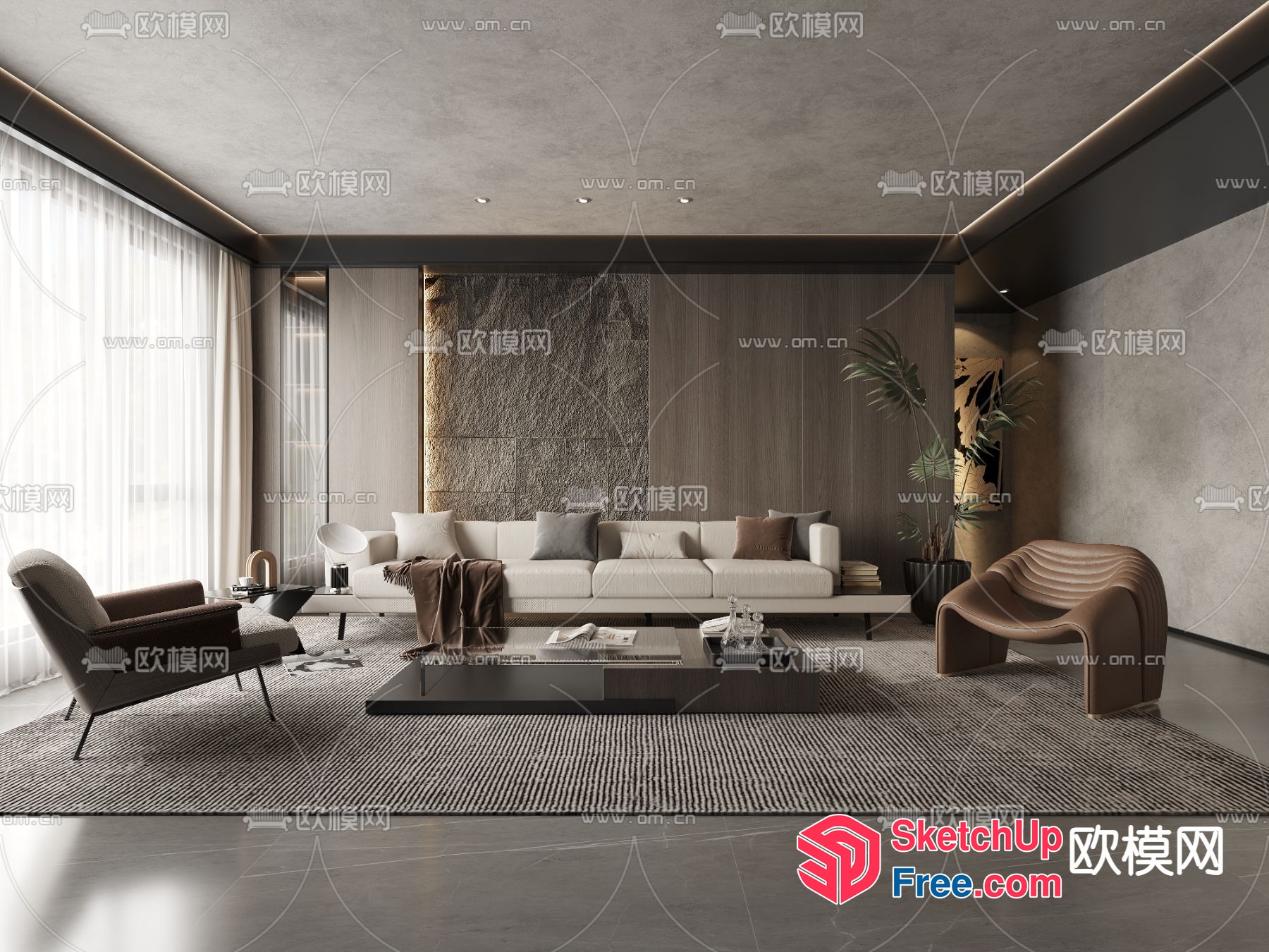 Modern Minimalist Living Room With Neutral Color Palette 3D SketchUp File