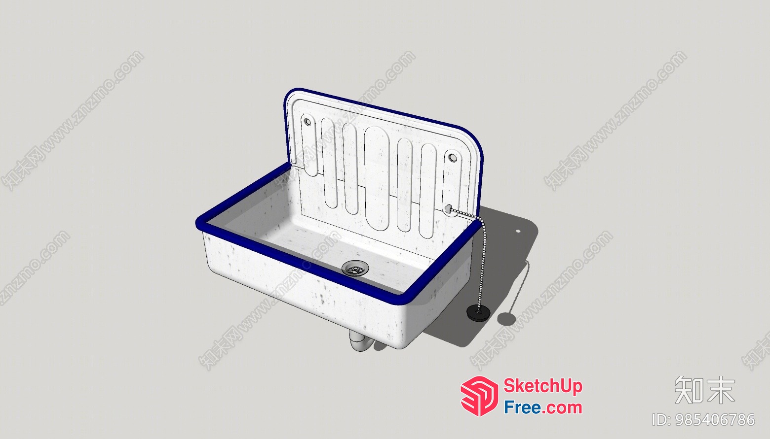 Vintage Style Sink With Blue Trim 3D SketchUp File