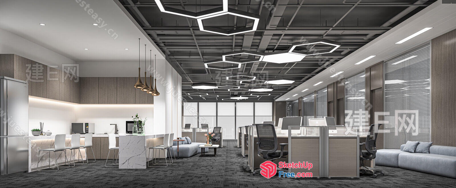 Modern Office Space With Sleek Furniture And Lighting 3D SketchUp File