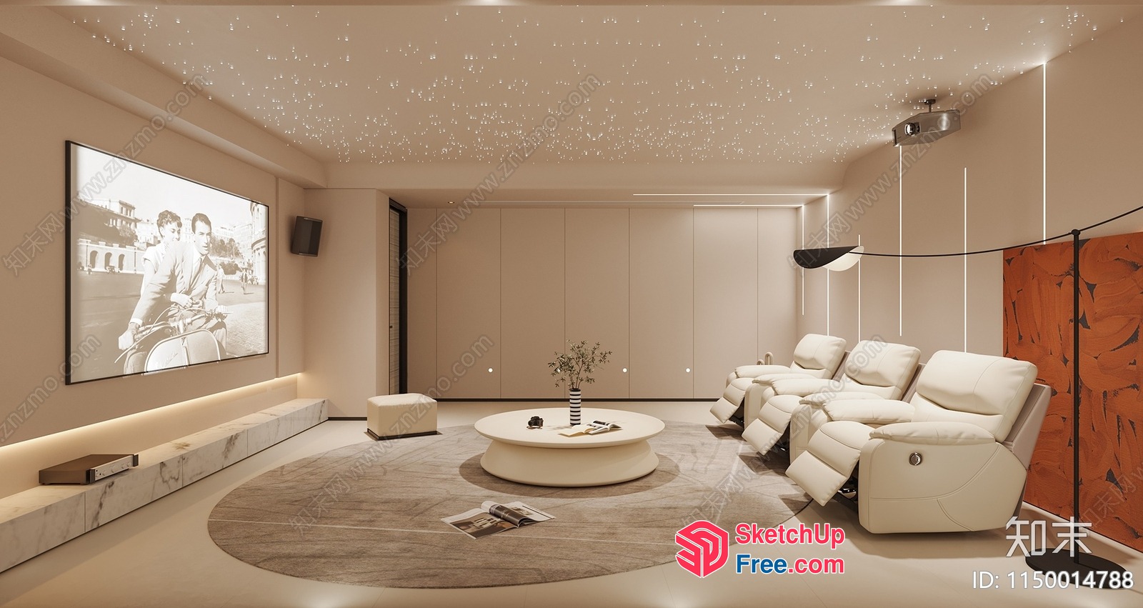 Modern Living Room With White Furniture And Large Tv 3D SketchUp File