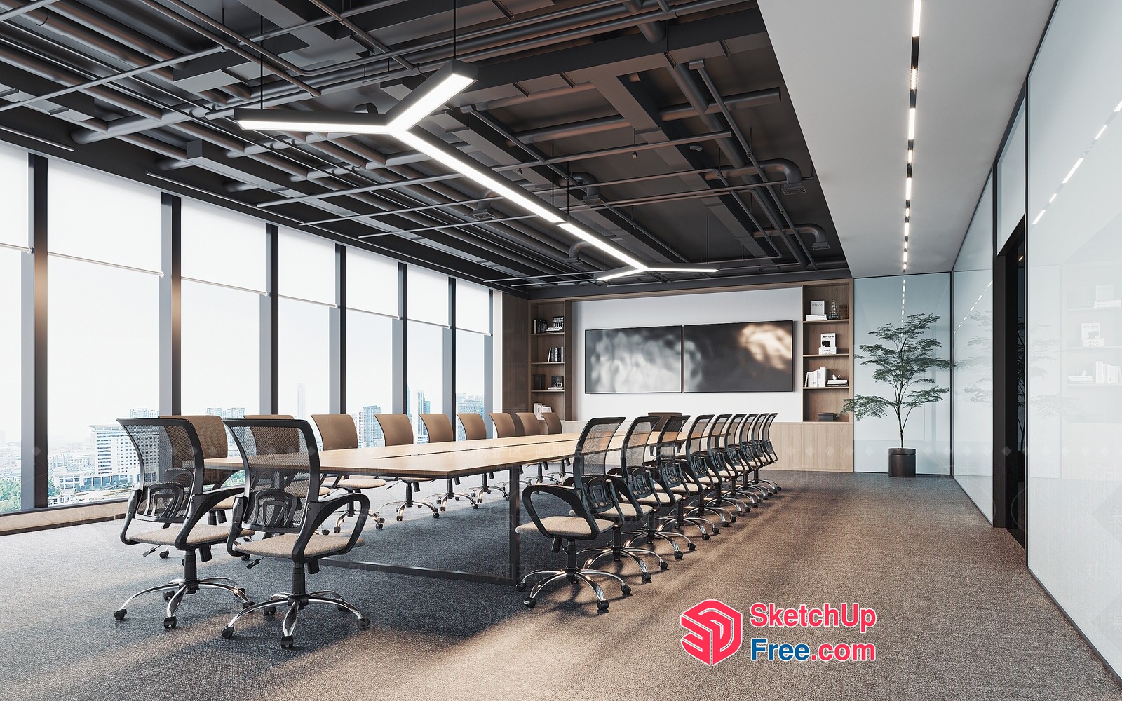Modern Conference Room With Large Table And Chairs 3D SketchUp File