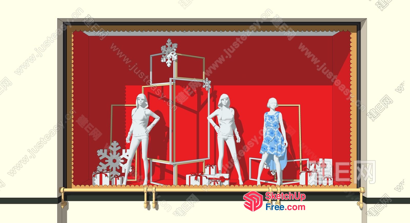 Three Mannequins Displaying Clothing And Accessories 3D SketchUp File