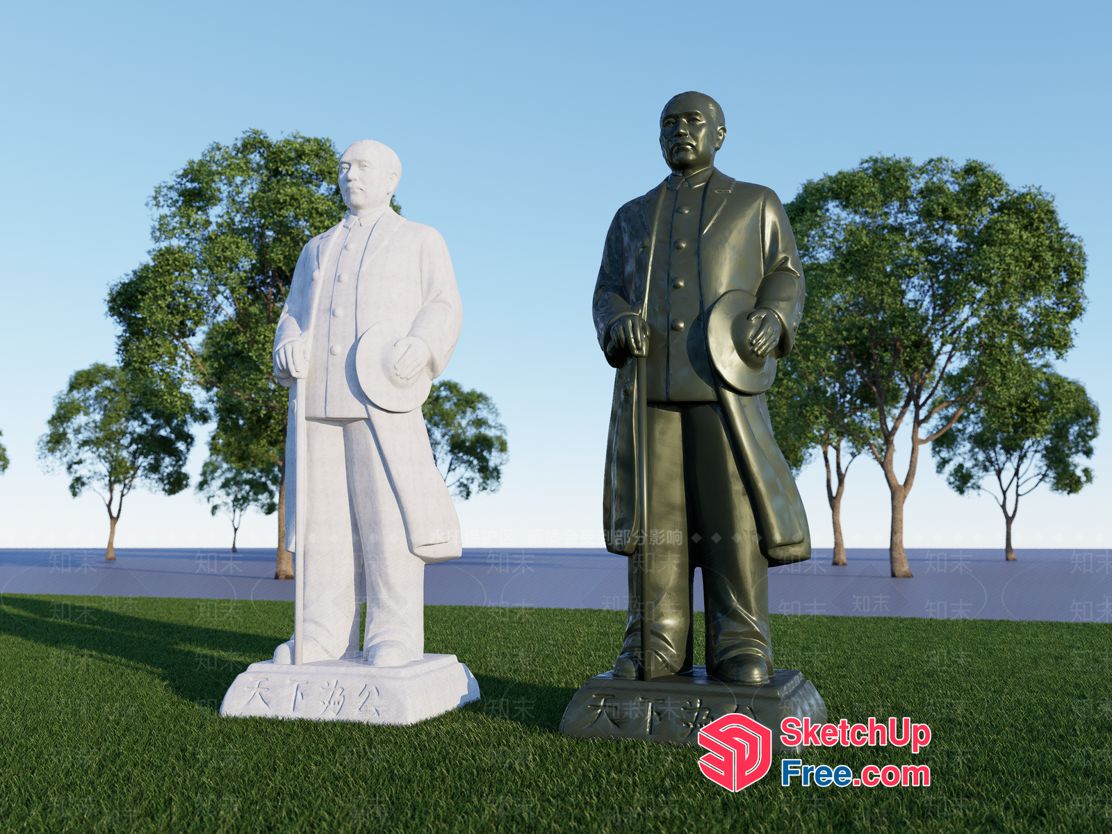 Two Statues Standing On A Grassy Lawn 3D SketchUp File