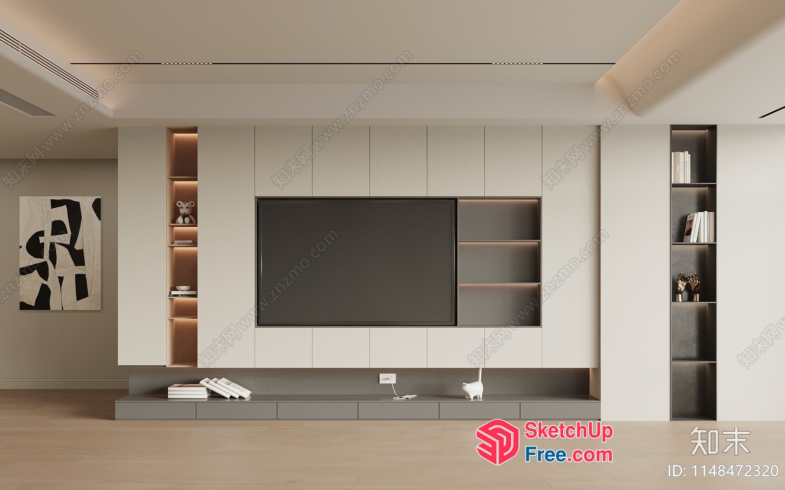 Modern Minimalist Interior Design With Tv Wall And Shelving 3D SketchUp File