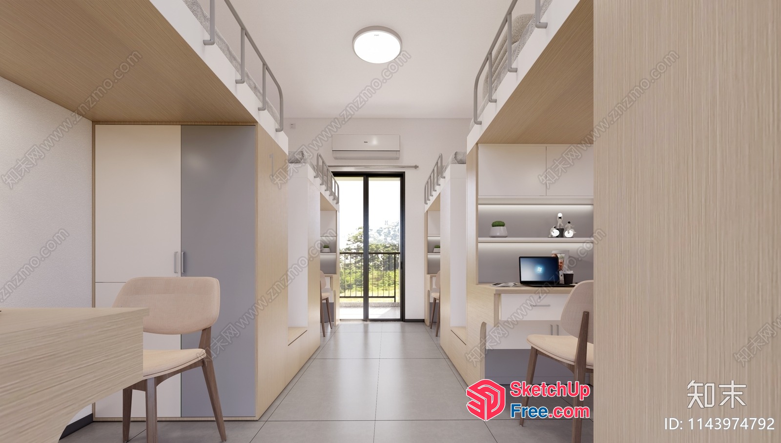 Minimalist Style Dormitory Interior 3D SketchUp File