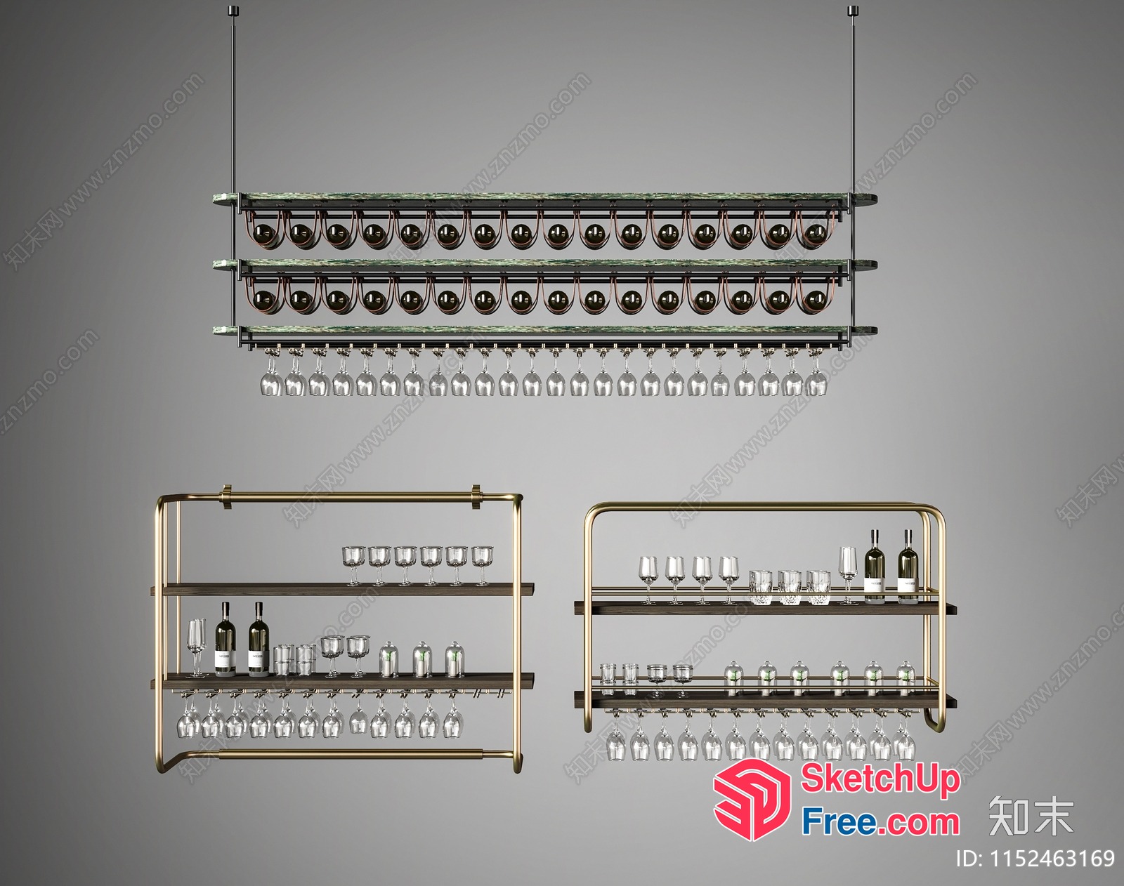 Luxurious Modern Bar And Wine Glass Shelf 3D SketchUp File