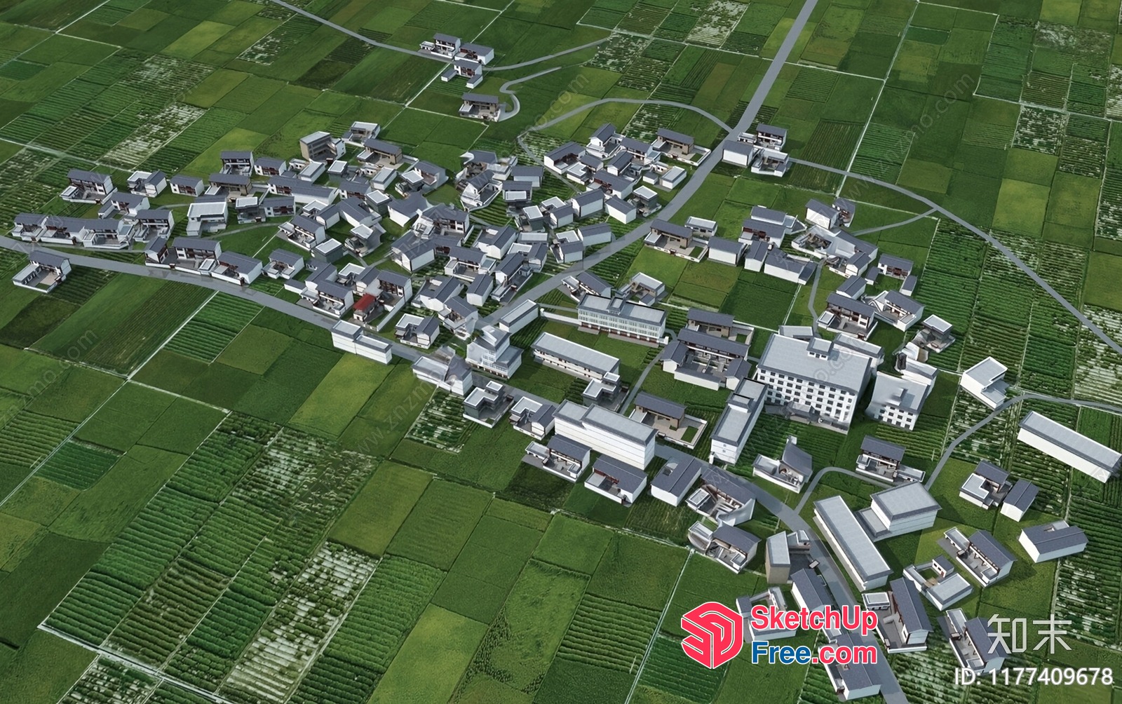 3D Model Of A Modern Village With Green Fields And Roads 3D SketchUp File