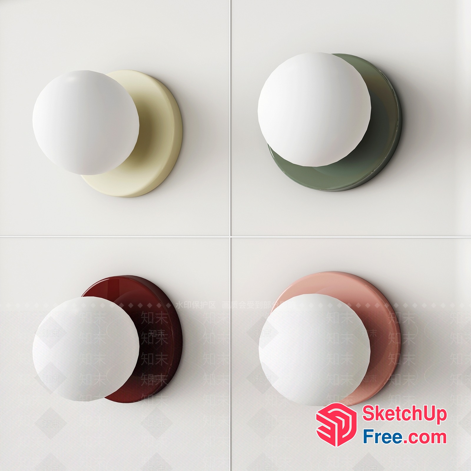 Four Modern Wall Sconces In Distinct Colors 3D SketchUp File