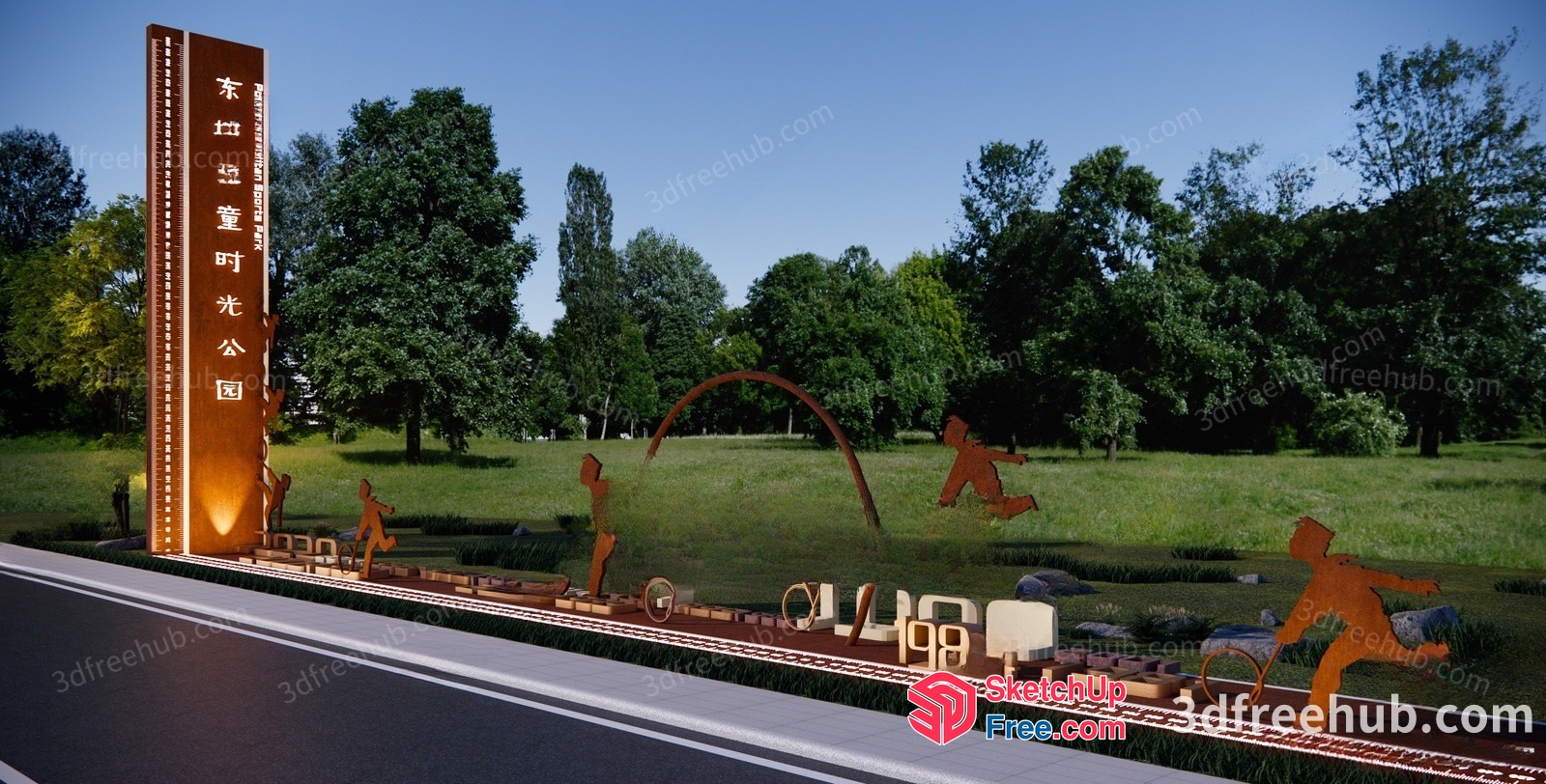 Asian Street Decor With Natural Landscape 3D SketchUp File
