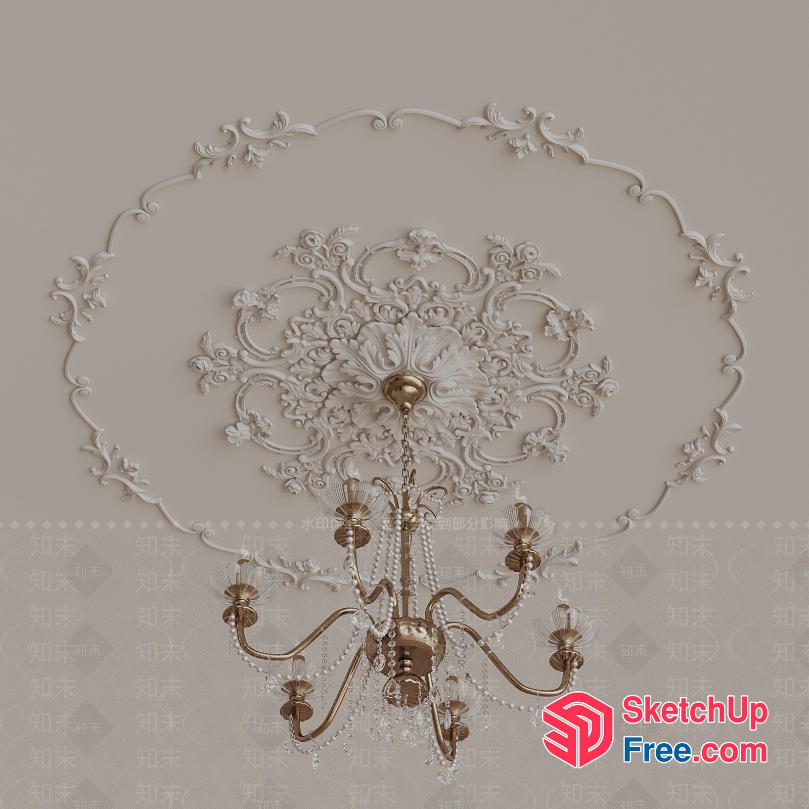 Elegant Ornate Ceiling Chandelier 3D SketchUp File
