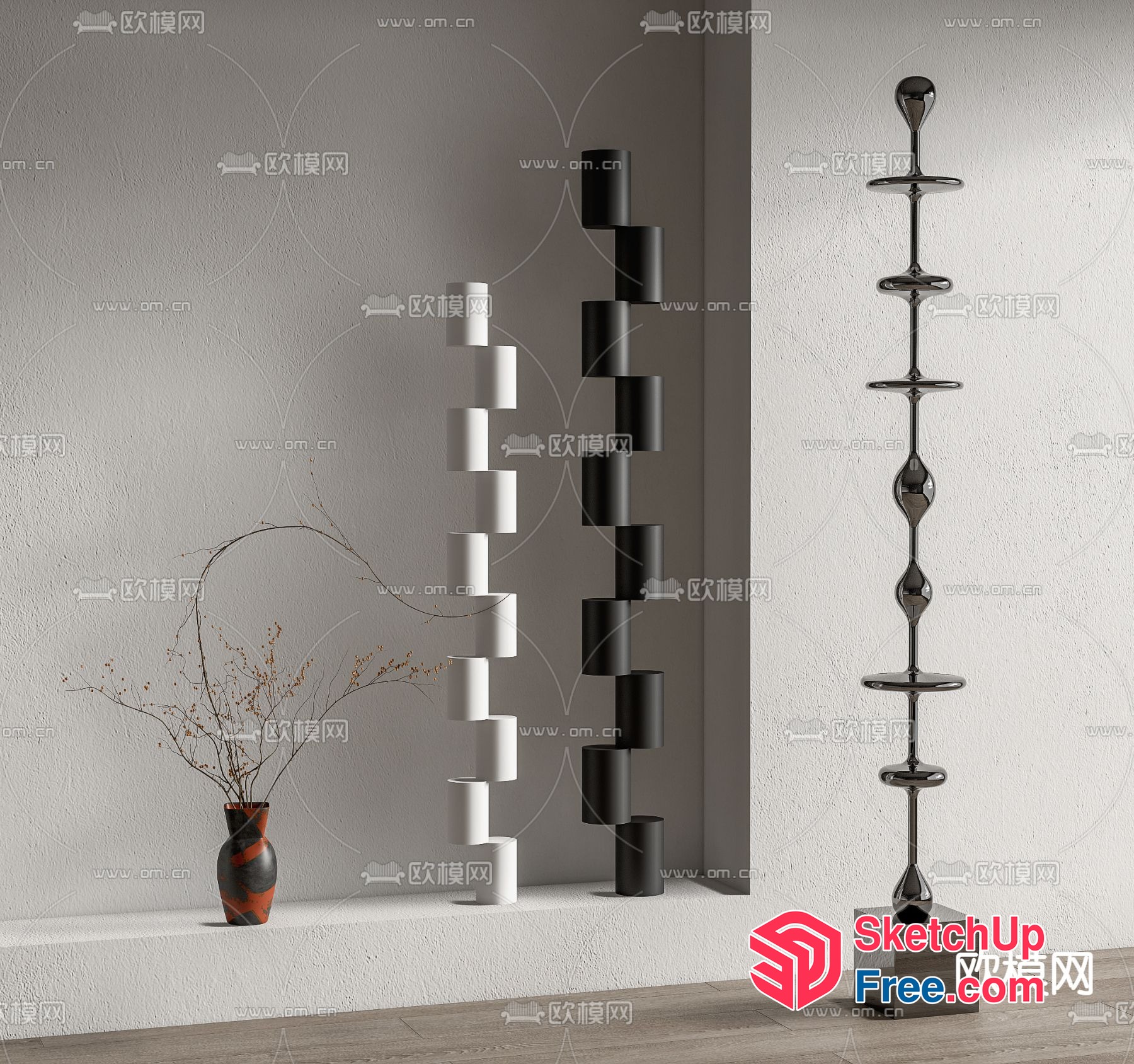 Modern Staircase And Pillar Decorations 3D SketchUp File