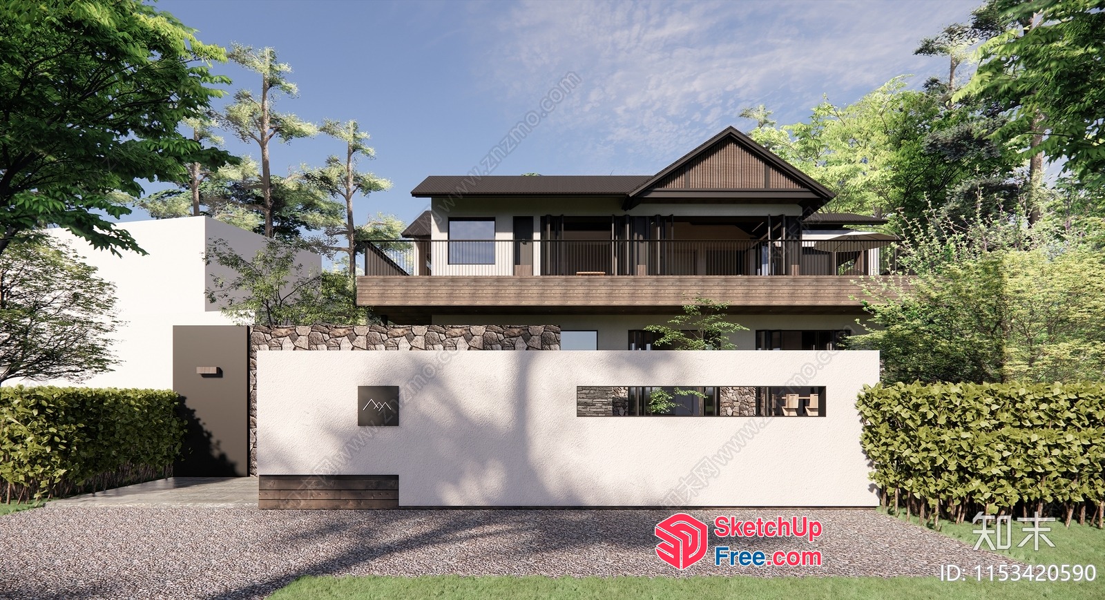 Modern Japanese-Style Villa Exterior 3D SketchUp File