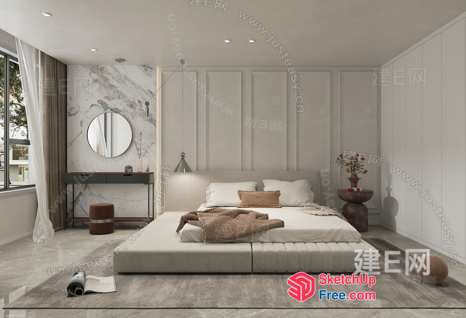 Minimalist Japanese-Style Modern Bedroom Interior 3D SketchUp File