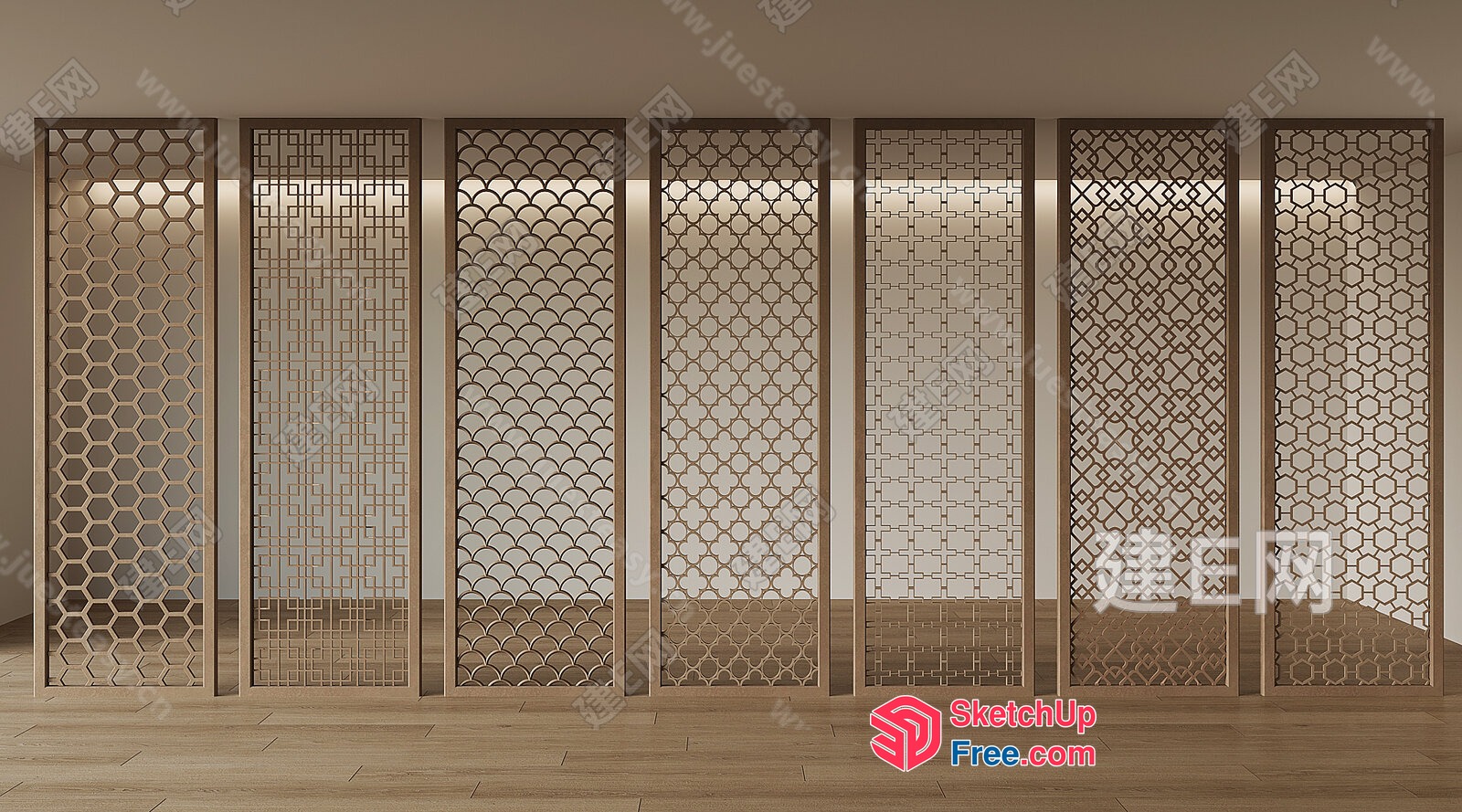 Partition Screen With Ornate Patterns And Geometric Shapes 3D SketchUp File