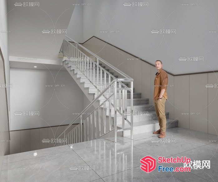 Man Standing In Front Of A Staircase 3D SketchUp File