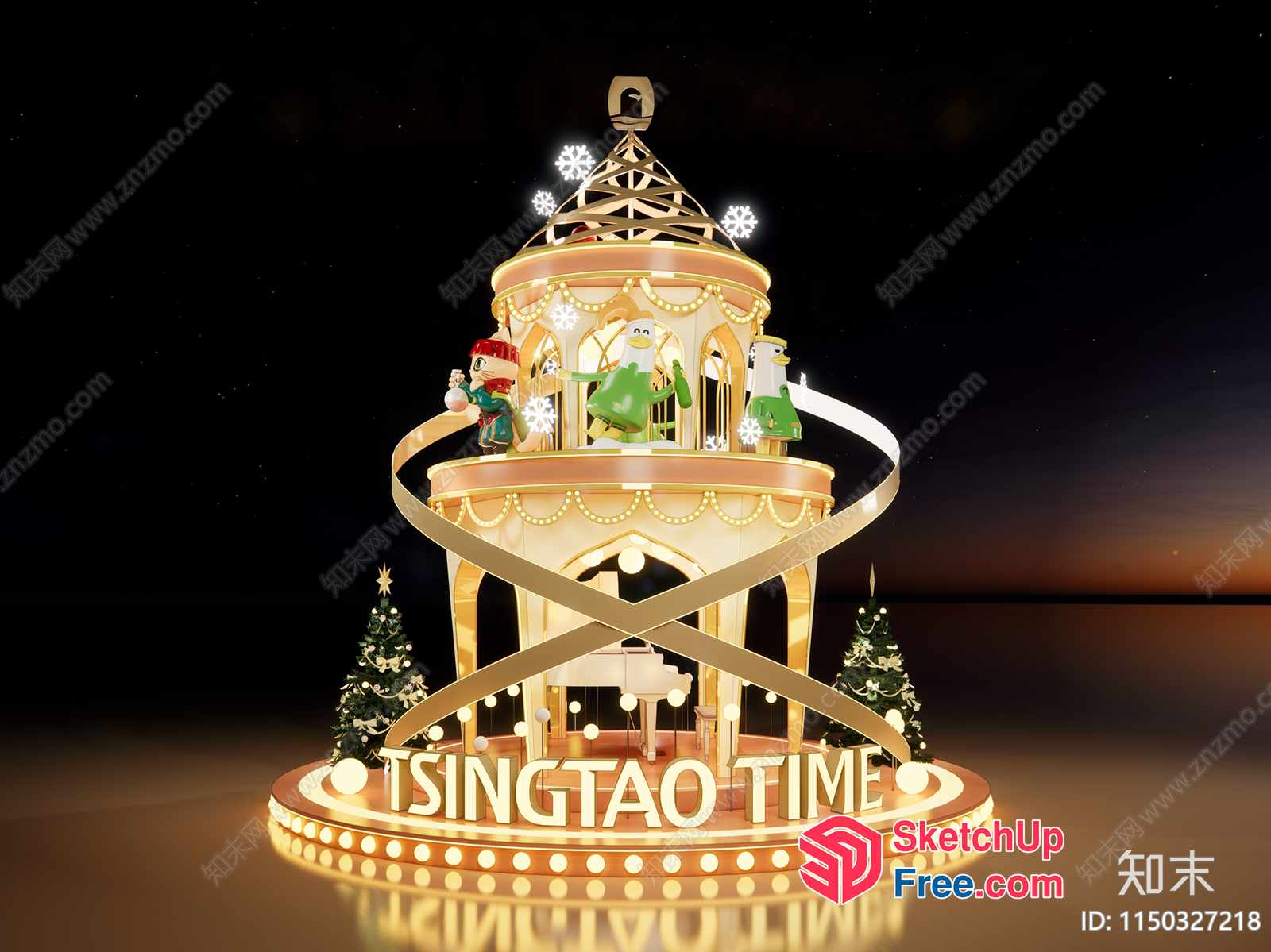 Christmas-Themed Carousel With Animated Characters 3D SketchUp File