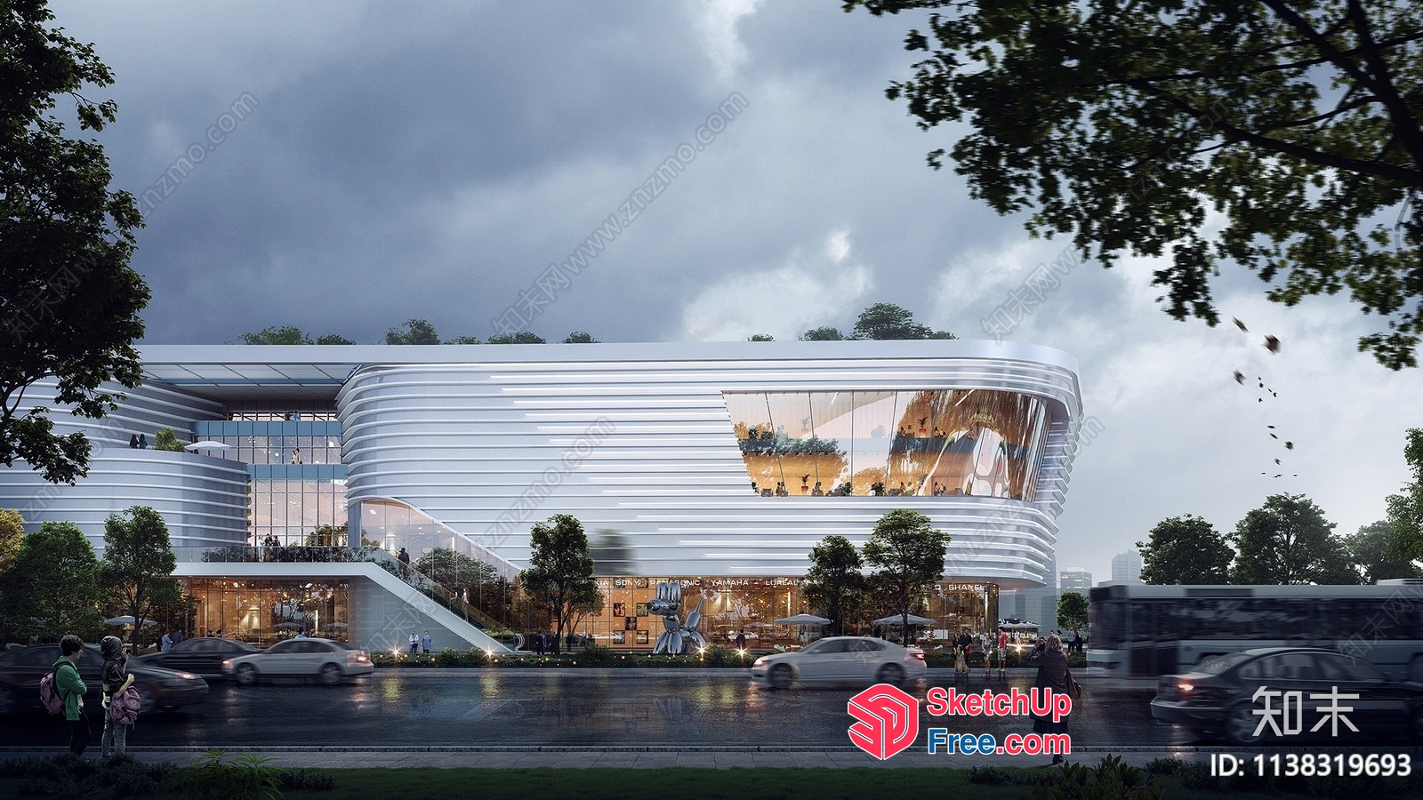 Futuristic Glass Curtain Wall Office Building 3D SketchUp File
