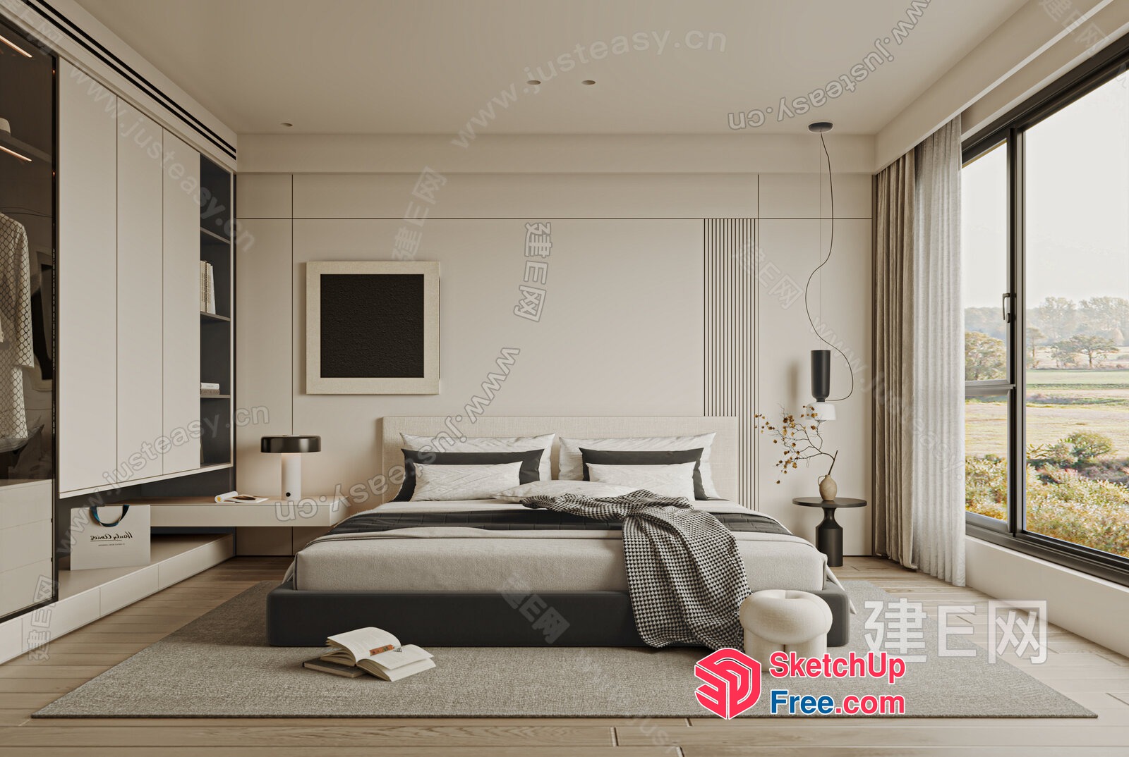Modern Minimalist Bedroom Interior With Natural Light 3D SketchUp File