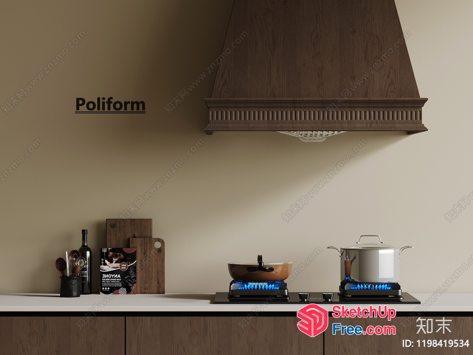 Modern Kitchen With Gas Stove And Range Hood 3D SketchUp File