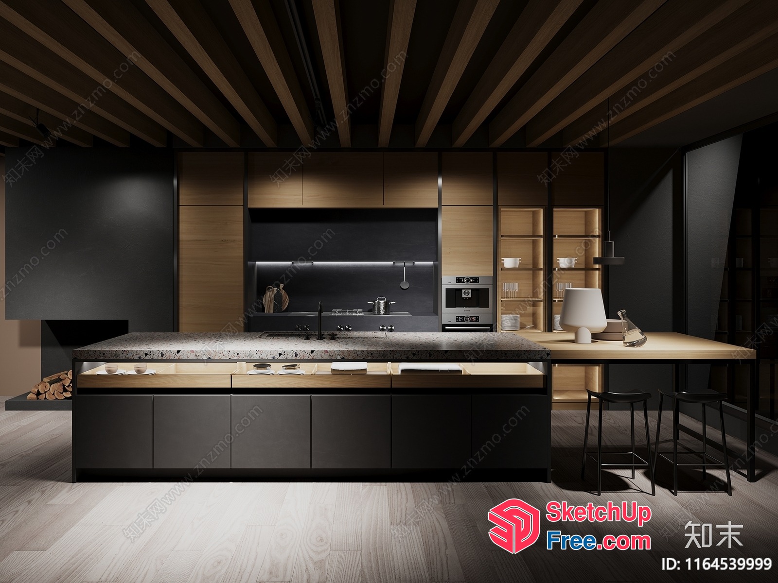 Modern Kitchen With Sleek Island And Black Appliances 3D SketchUp File