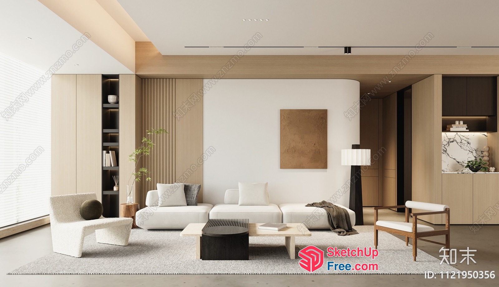 Modern Japanese-Style Living Room With Minimalist Furniture 3D SketchUp File