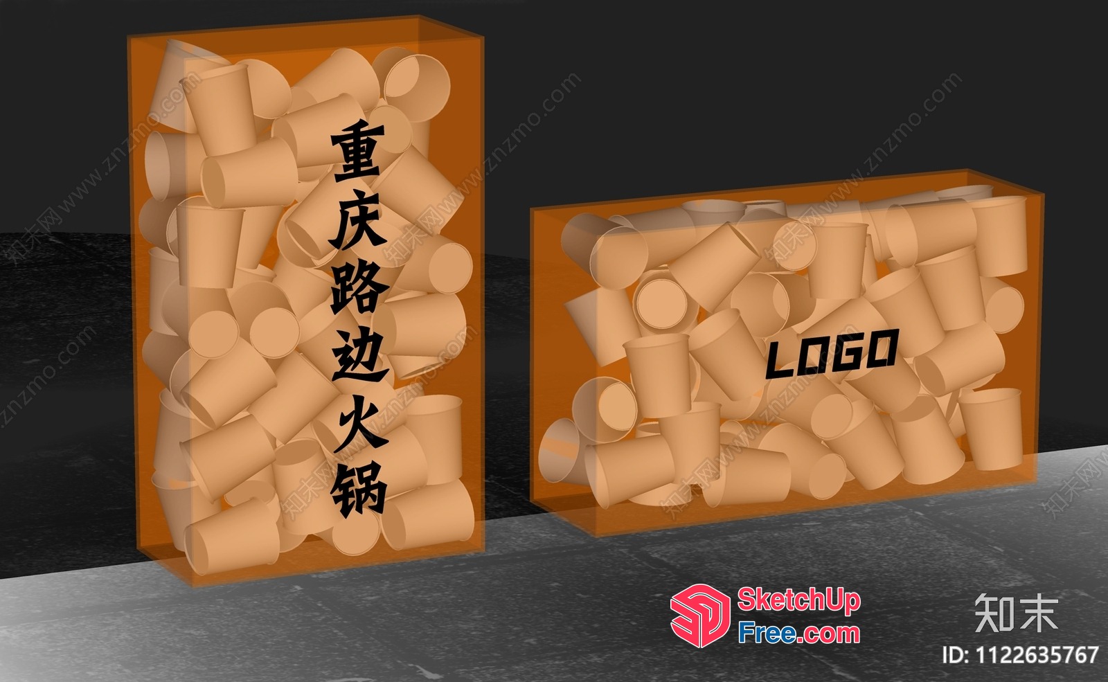 Two Orange Storage Units With Asian Writing 3D SketchUp File
