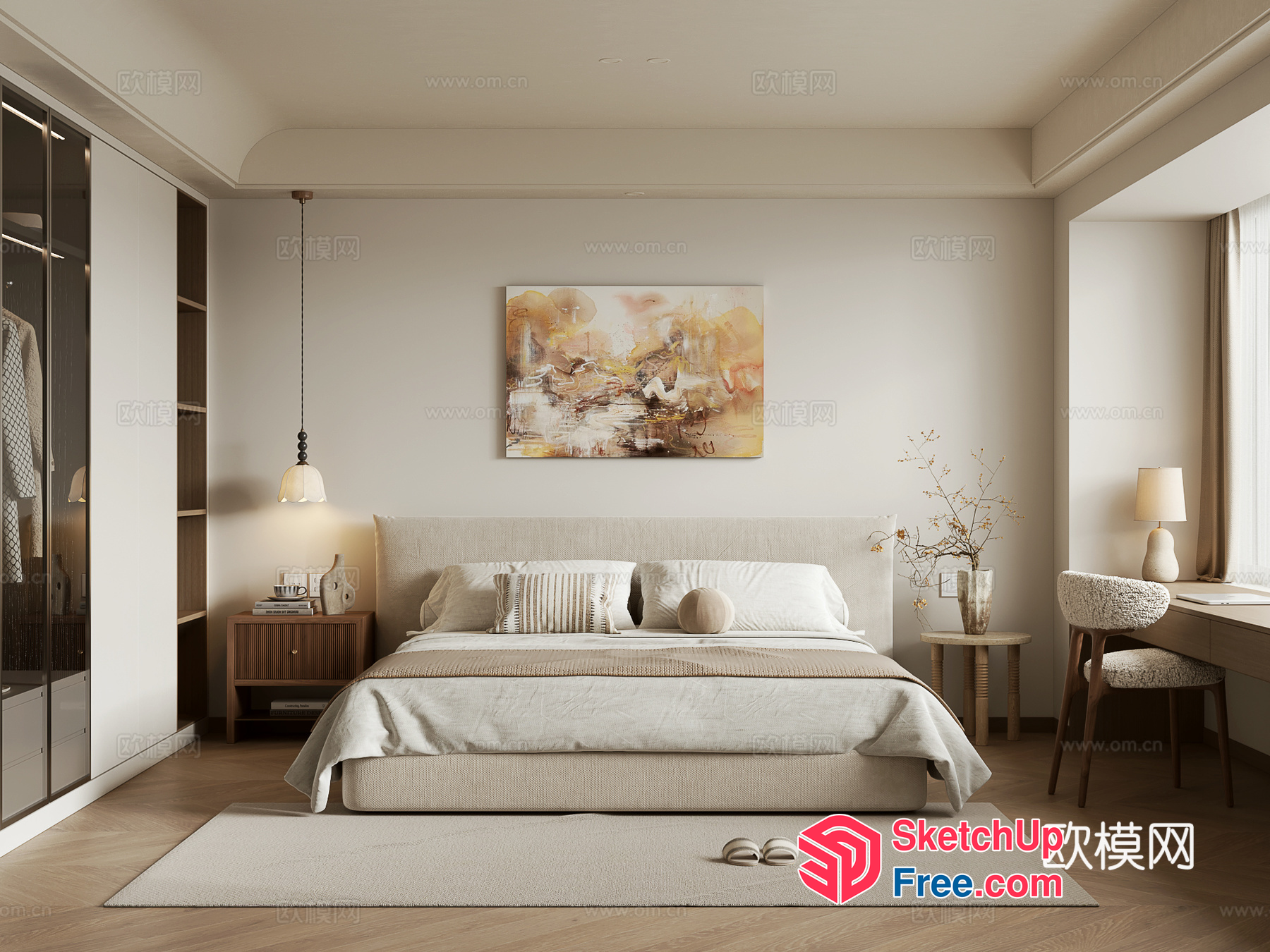 Elegant Minimalist Bedroom Design With Natural Light 3D SketchUp File