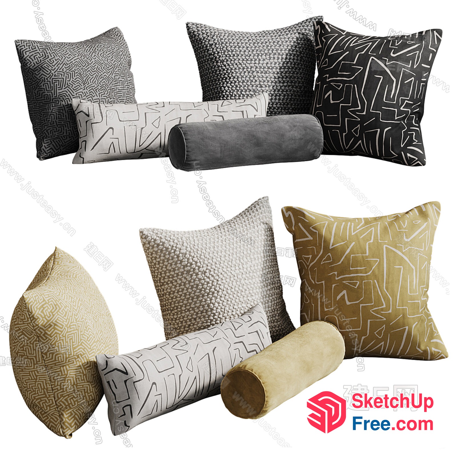 Decorative Pillows And Bolsters In Modern Neutral Colors 3D SketchUp File