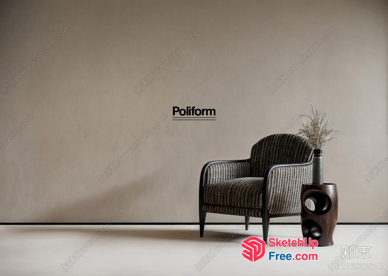 Poliform Chair With Modern Vase 3D SketchUp File