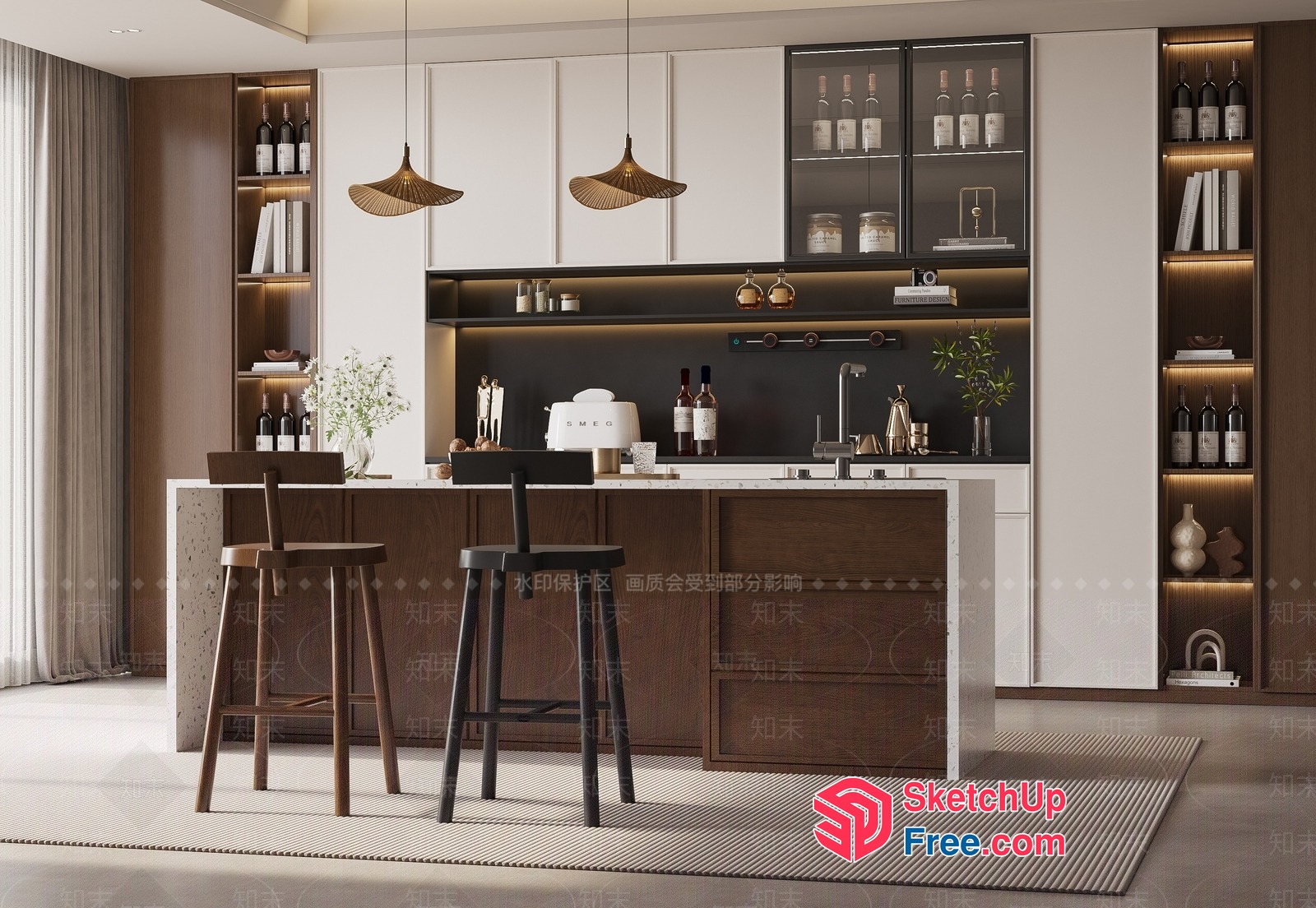 Modern Kitchen Interior With White And Brown Accents 3D SketchUp File