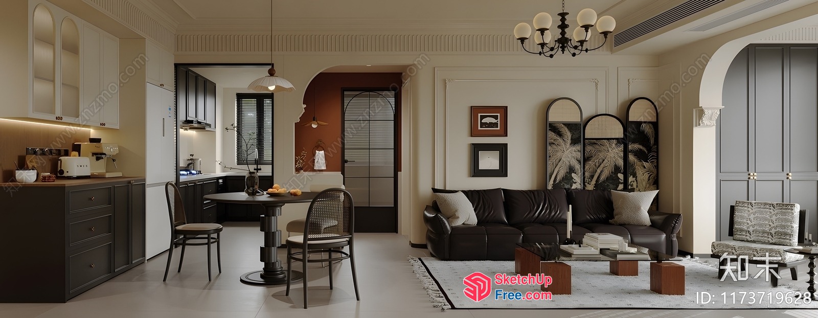 Modern Living Room With Dining Area 3D SketchUp File