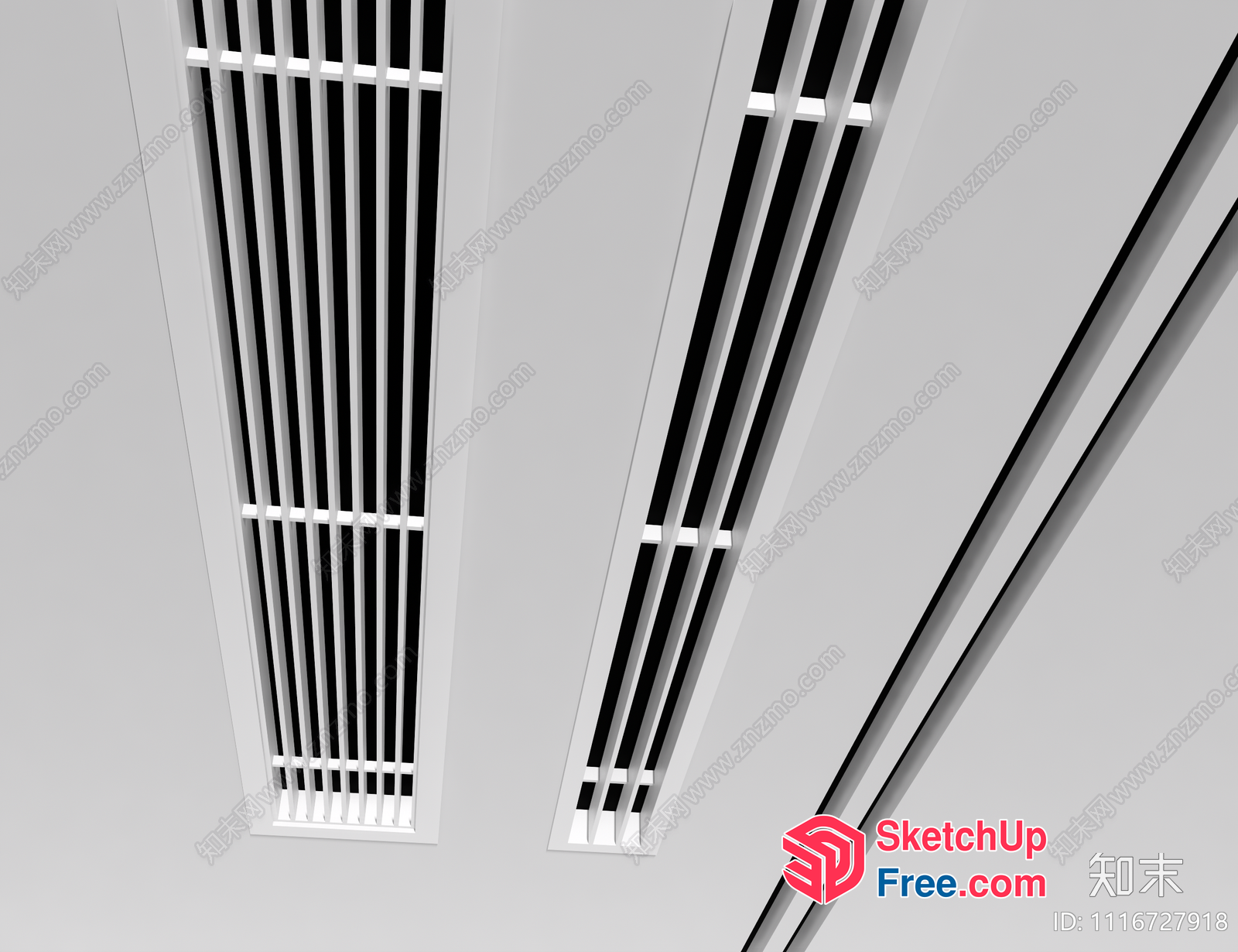 Long, Narrow Windows With Thin White Frames 3D SketchUp File