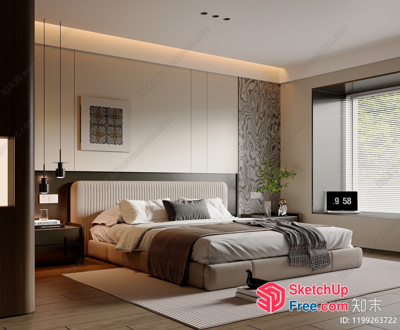 Modern Minimalist Bedroom With Neutral Tones 3D SketchUp File